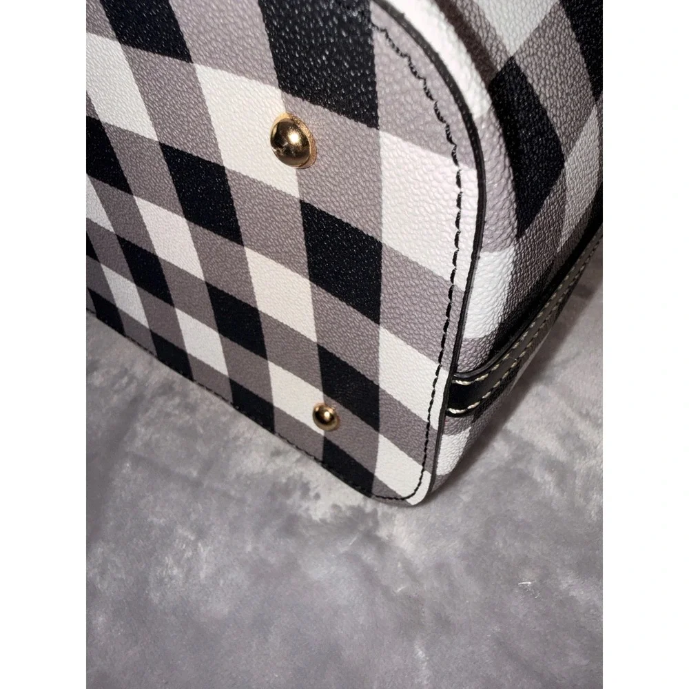 Dooney & Bourke Gingham Check Satchel Crossbody Bag Black White Leather Trim